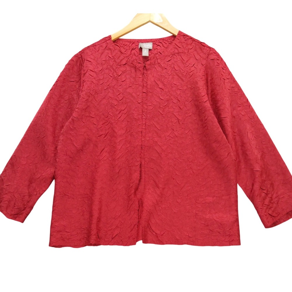 Travelers Collection by Chico's Red Textured Crinkle Knit Blazer Jacket Size 2 L